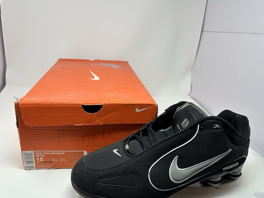Size 15 Nike Shox Mens Monster Metal Black Baseball Cleat 311815-001 Vintage
